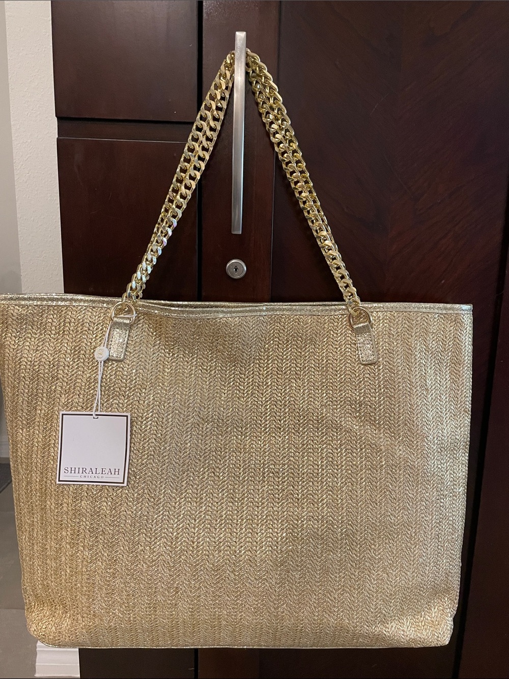 Shiraleah Gold Metallic Chain-Handle Tote Bag